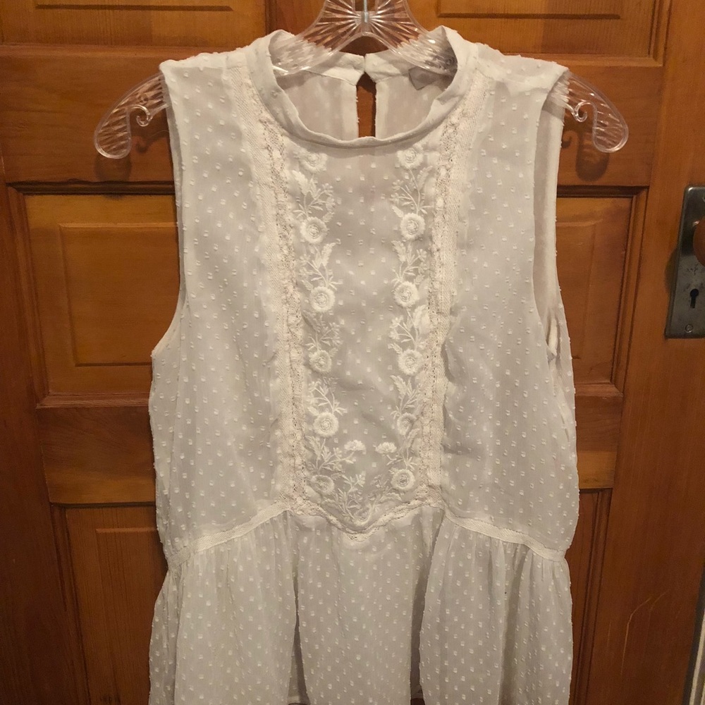 LOFT White Embroidered Peplum Top